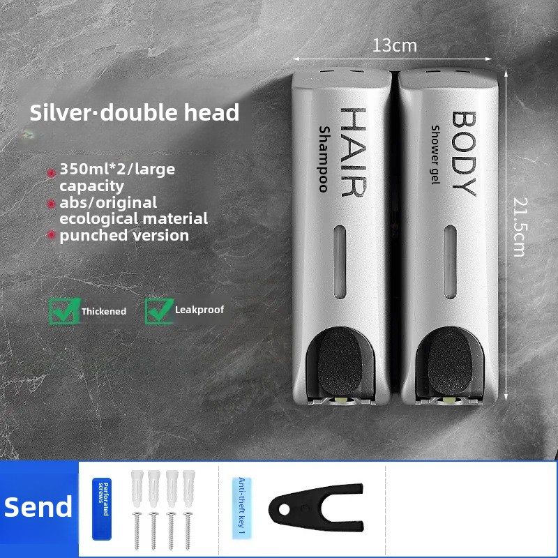 Wall-Mounted Bathroom Soap Dispenser Bottle Press No Punching Hotel Guest House Shampoo Bath Gel Box Home Decor Hardware: Prateado