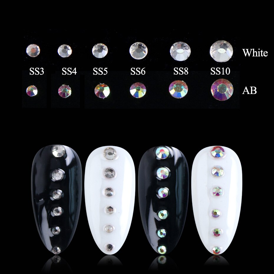 1440 stk blanding størrelse hvit ab sjarm spiker rhinestones 3d spiker Kunst dekorasjoner krystaller måke strass perler edelstener steiner  tr1049