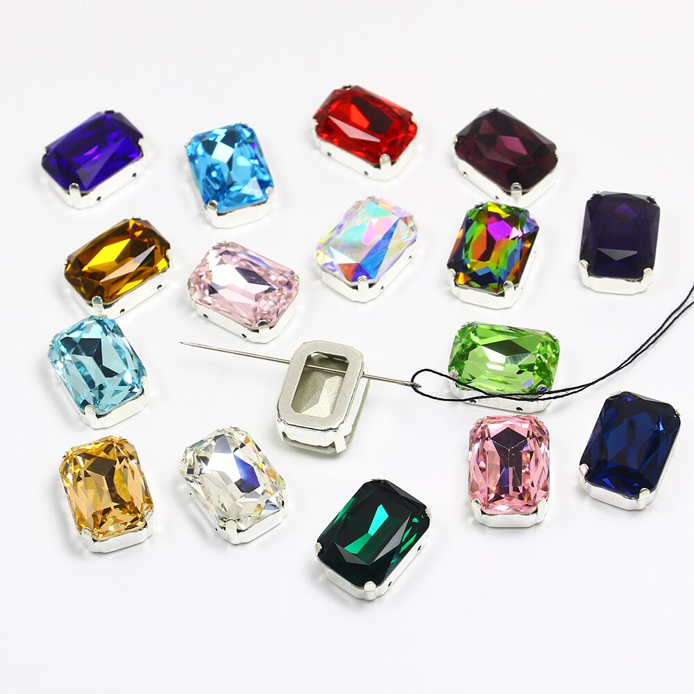 13*18mm 30 rechthoekige kristal naai-op losse platte strass steentjes met klauw naai-strass steentjes voor handwerkkleding