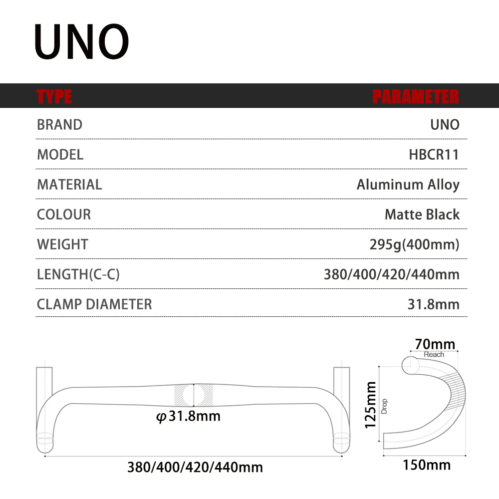 Uno Road Fietsstuur 31.8 Racefiets Stuur 380/400/420/440Mm Bicycl Gebogen Bar Geïntegreerde weg Stuur Aluminium