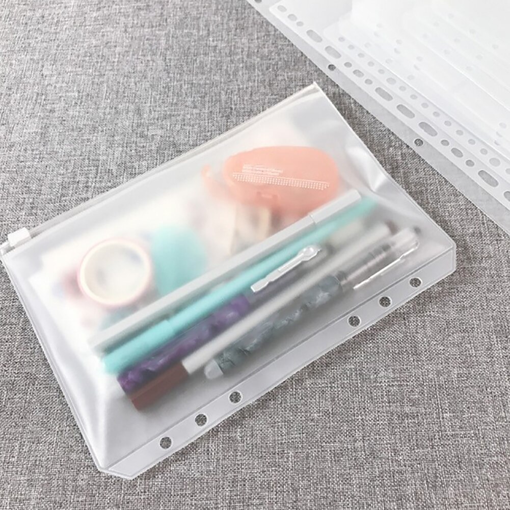 A5 A6 A7 12PCS Binder PocketsBinder Zipper Folders for 6-Ring Notebook Binder Transparent Loose Leaf Pouch Document Filing Bags