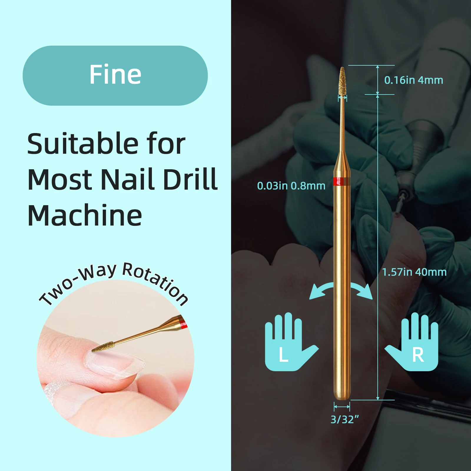 Hytoos 1mm mini cone cutícula limpa prego broca, titânio russo diamante prego bits acessórios de limpeza de unhas para pele morta