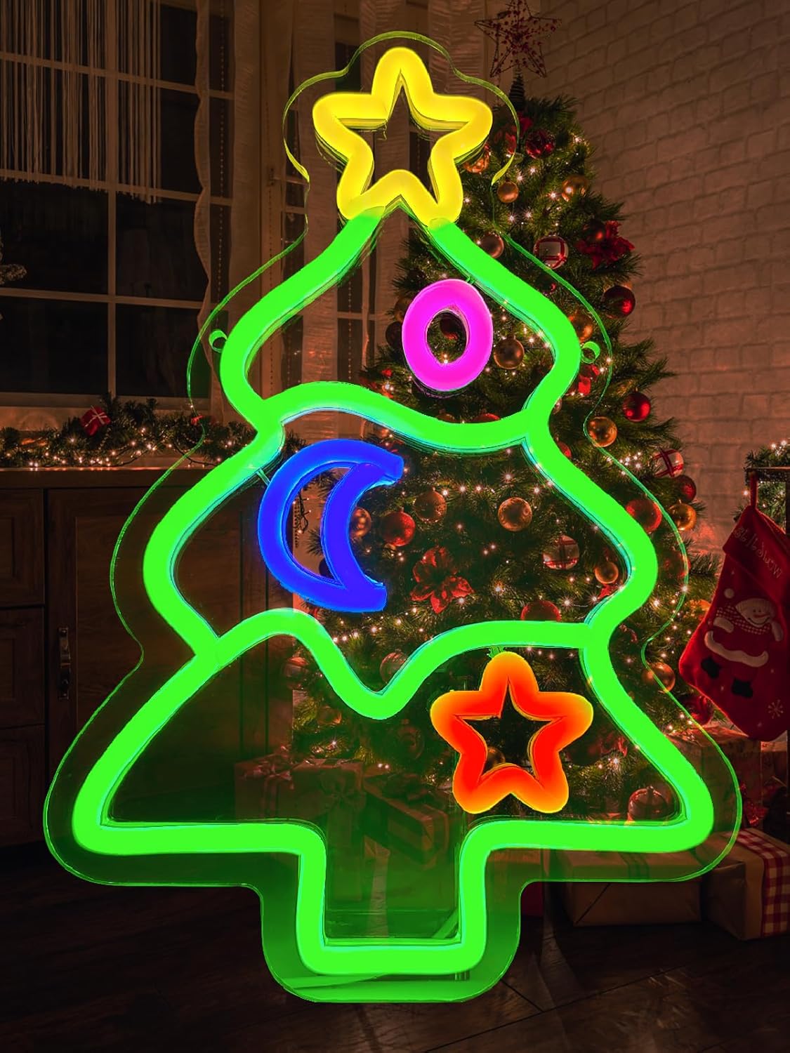 Letrero de neón para árbol de Navidad, luz LED para dormitorio, habitación, cueva de hombre, Bar de cumpleaños, de boda, decoración del hogar,: Rojo