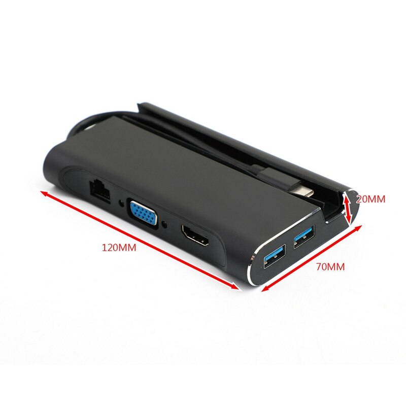 7 in 1 Type-C HUB Converter 4KMI VGA RJ45 3 USB3.0 Splitter Adapter Dock