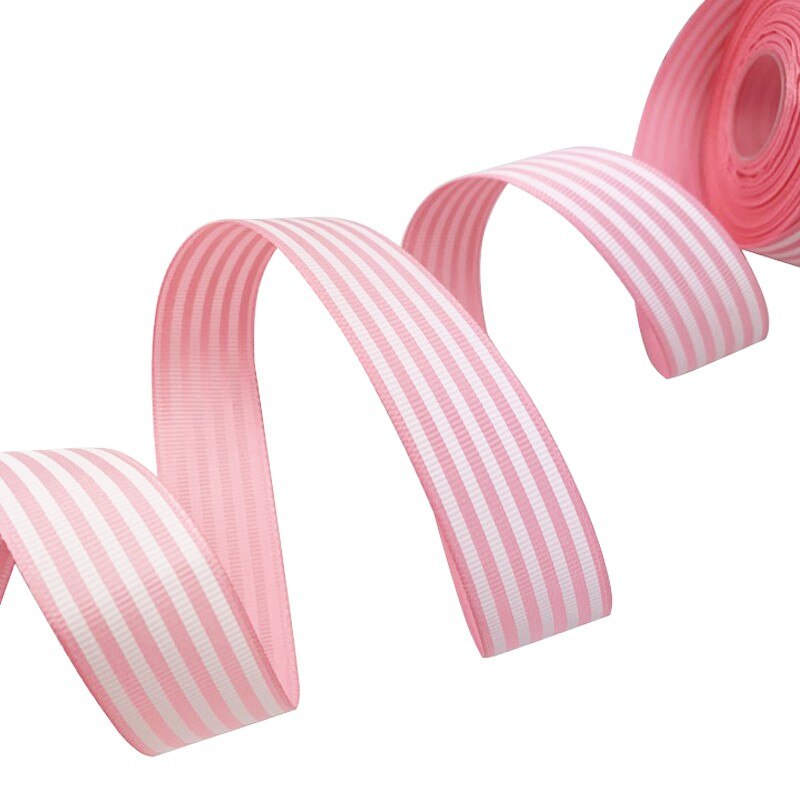 Cinta de grogrén a rayas de 25mm, cintas de decoración para envolver , impresas, 20 yardas/lote: Pink