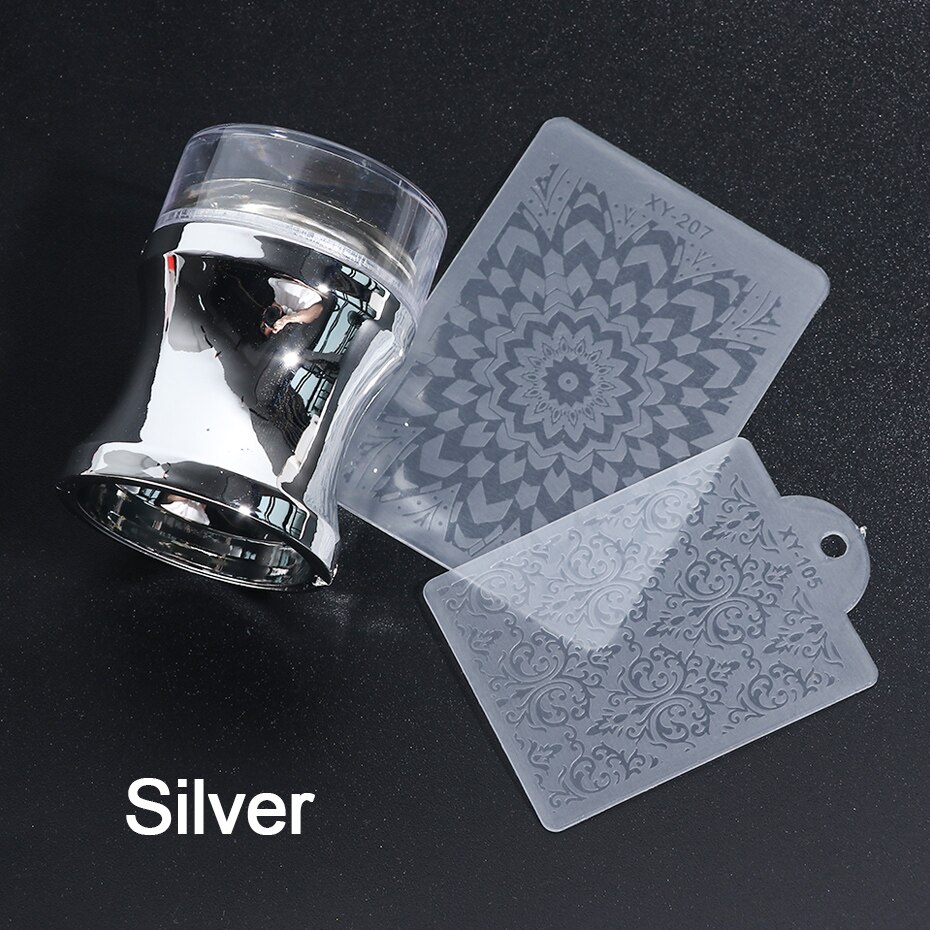 Tampons pour ongles en Silicone transparent, 3 pièces de transfert de vernis, kit de pochoir imprimé pour Nail Art, accessoires de manucure, NT1033: Silver