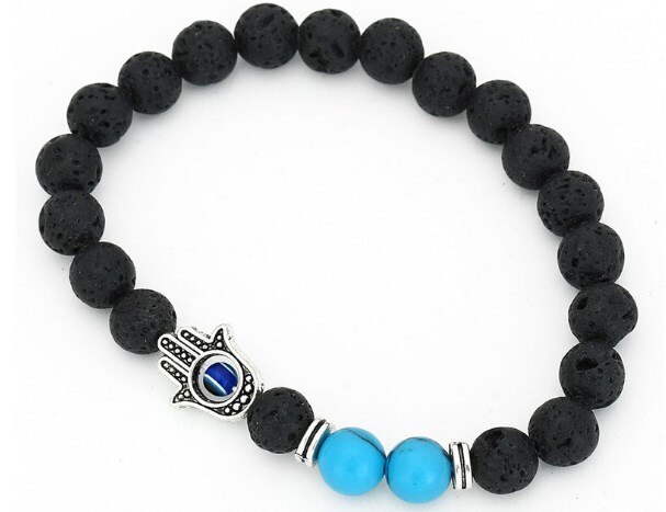 8mm fd34 micro pave cz zircon zirconia elastic set natural stone agate onyx volcanic lava fatima hand palm bracelet: 7