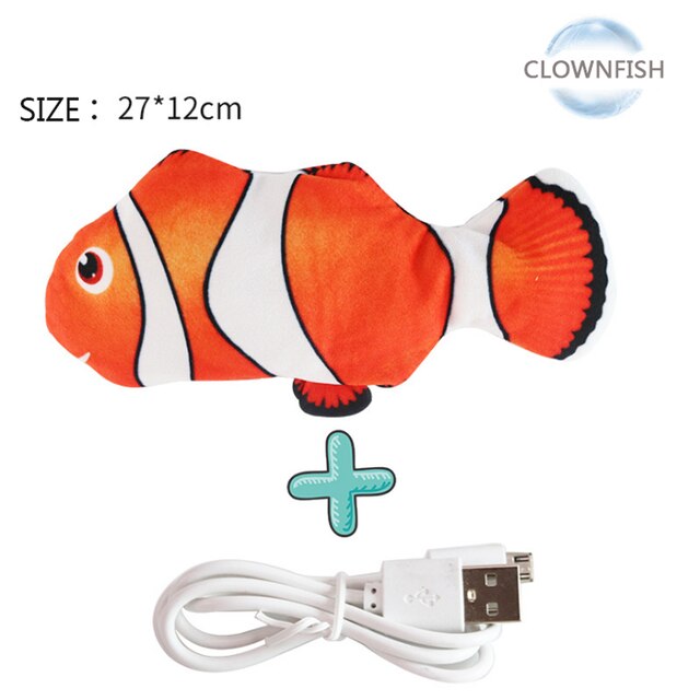 Gato juguete de 3D pescado carga USB eléctrico pez de imitación juguetes para gatos mascotas gato de juguete suministros juguetes para gatos: Clownfish / Mint