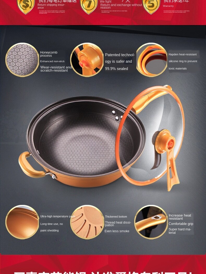 32 Cm Vacuüm Wok Non Stick Pan Geen Olie Rook Pot Ijzeren Pot Huishouden Keuken Inductie Fornuis Universele Pan