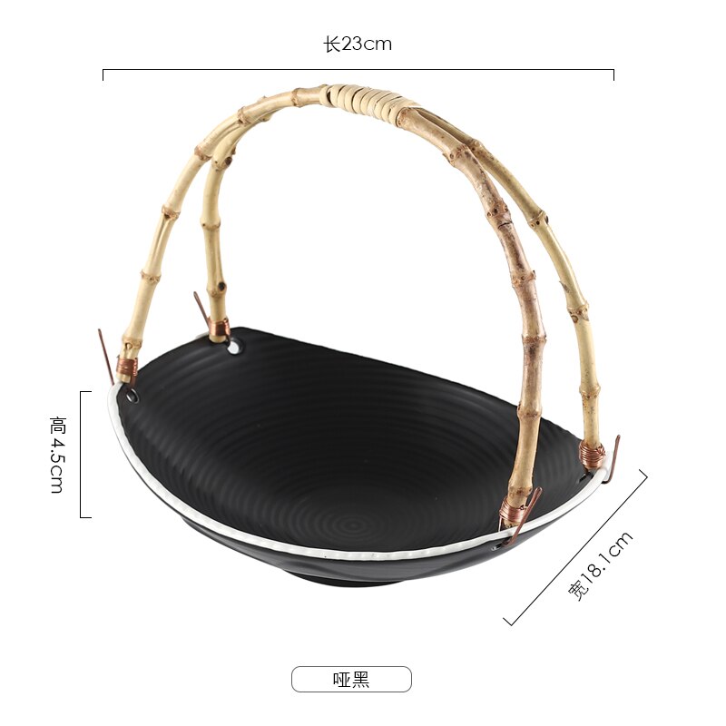 Creatieve Japanse Keramische Plaat Sushi Winkel Hotel Servies Set Borden Draagbare Bamboe Opknoping Plaat Fruit Mand Diner Platen: e