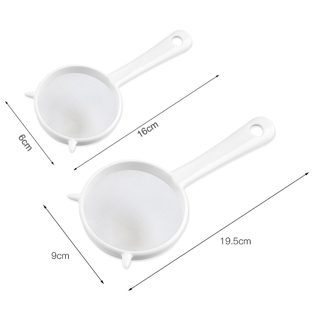 Colador de malla fina de plástico multiusos, colador de harina con mango para zumo, herramienta de té, utensilios de cocina