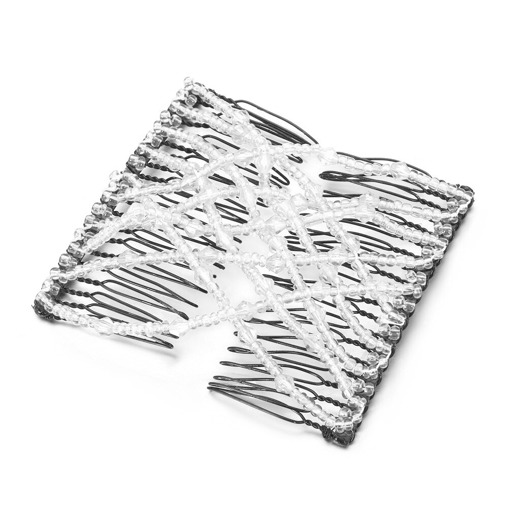 1PC Magie Haar Kamm strecken Doppel Kamm Perlen Haar Clip Elastische Haarnadel Klaue Brötchen Hersteller Headwear Frauen DIY Haar Styling Werkzeuge: Weiß