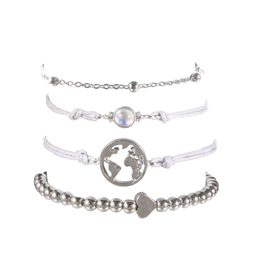 Jewdy – ensemble de Bracelets en cristal et argent pour femmes, 4 pièces, perles rondes creuses en terre, bijoux à la