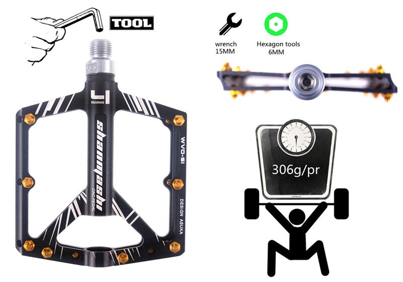 1 par sykkelpedaler 4 lagre avlet, sklisikker cnc aluminiumslegering sykkelpedal ultratynn mtb-pedal med lenker
