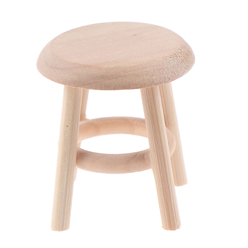 Wood 1pc 1/12 Dollhouse Miniature Furniture Round Stool Chair for Kids Pretend Play Toy 1:12 > 3 Years Old Finished Goods Unisex