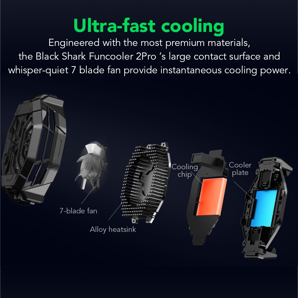 Black shark funcooler 2 pro temperaturdisplay rgb-belysning for spilltelefon iphone /black shark 4/ rog/xiaomi/poco  f3