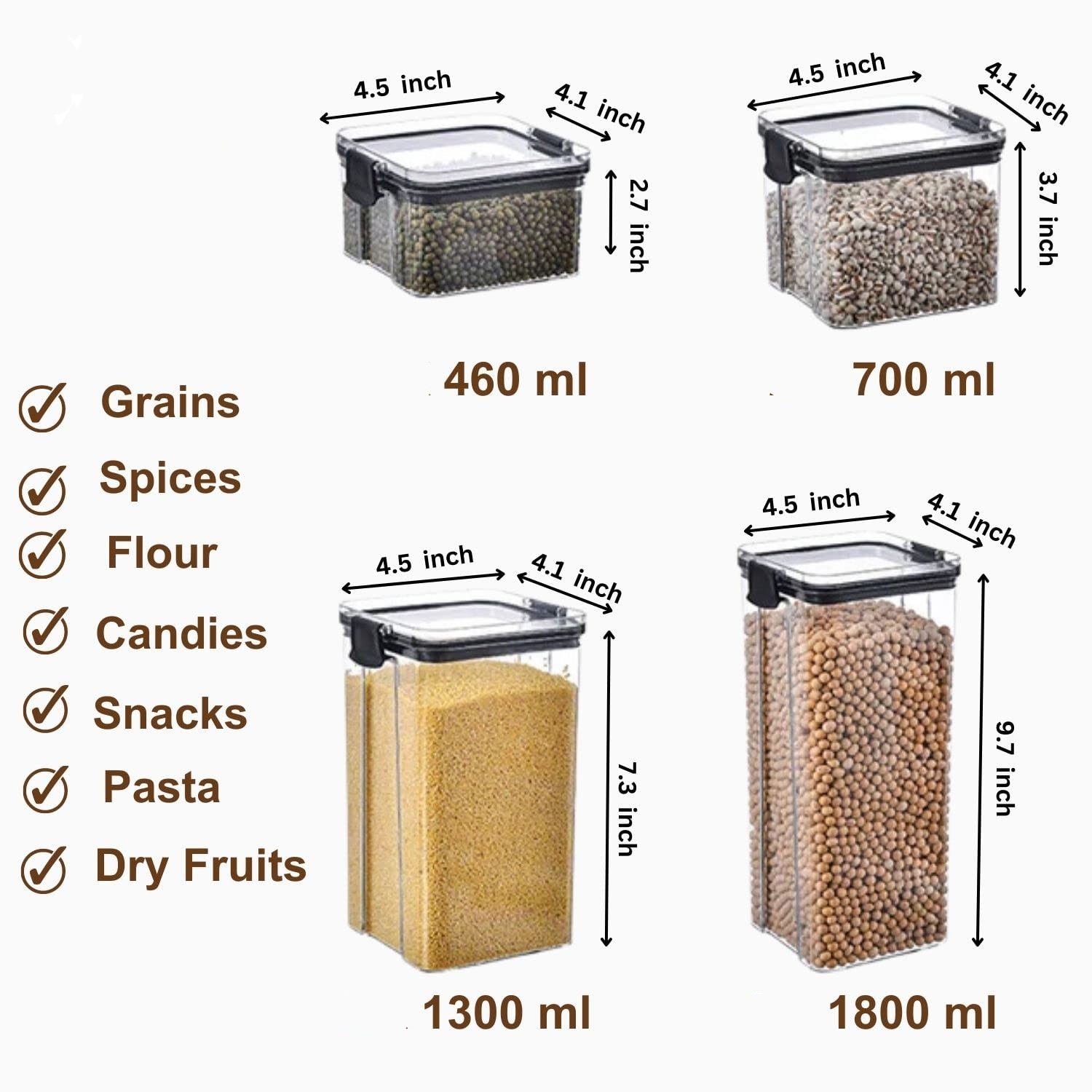 Klare lufttette matoppbevaringsbeholdere med lokk, plastbeholder for oppbevaring av kjøkkenorganisator, for mel, sukker, frokostblanding, ris