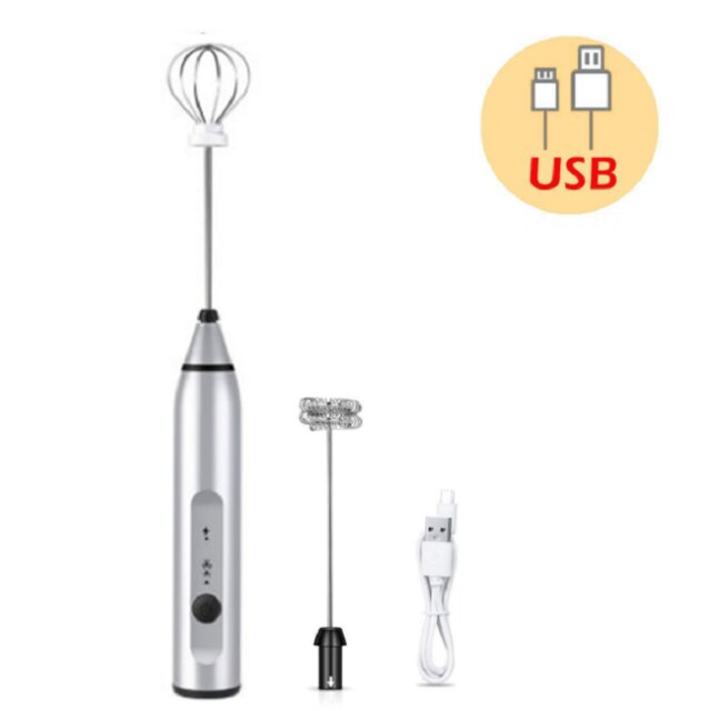 3 Modes Electric Handheld Milk Frother Blender With USB Charger Bubble Maker Whisk Mixer For Coffee Cappuccino: Silver