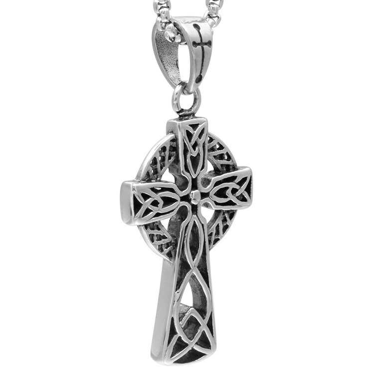 retro Kreuz Wikinger irisch Konzentrischen Knoten Anhänger herren Halskette Lange Kette 24 Zoll Edelstahl Halsketten Punk Männlichen Schmuck