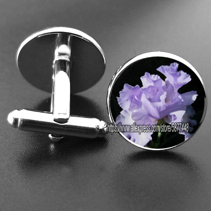 15mm blå iris glas cabochon kvinder manchetknapper lilla orkidé blomst jakkesæt skjorte manchetknapper mænd tilbehør: 6