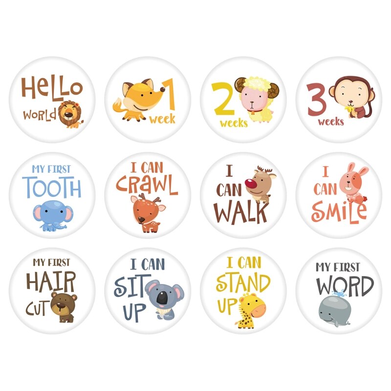 12 Pcs Baby Monthly Stickers Milestone Card Gender Track Baby First Year Month: B