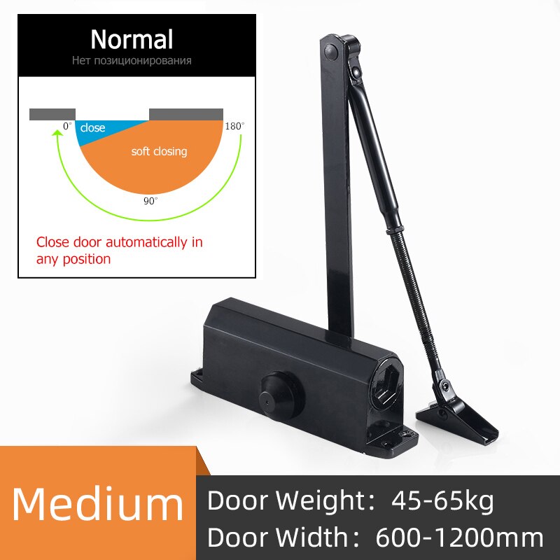Automatyczne zamykanie drzwi, regulowana siła, urządzenie robić zamykania drzwi buforowych, zatrzymanie pozycjonowania 90 stopni, używane robić drzwi o wadze 25-80kg: czarny M