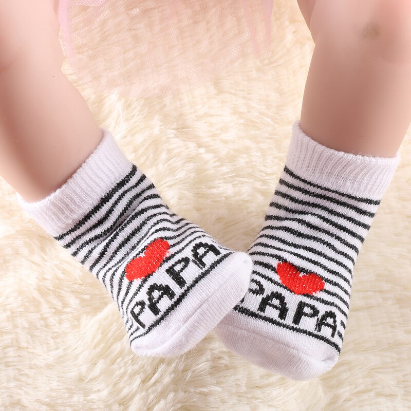 neue SchöNe Weiche Baby Socken Neugeborenen Kleinkind Kleinkind freundlicher Mädchen Jungen Streifen Baumwolle Liebe Mutter/Papa Socken 0 ~ 3 monate