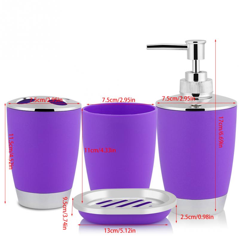 Set de 4 unidades de accesorios para baño, Set de jabones para el baño, Set de jaboneras con soporte para cepillo de dientes, dispensador de jabón, Set de jabones: Púrpura