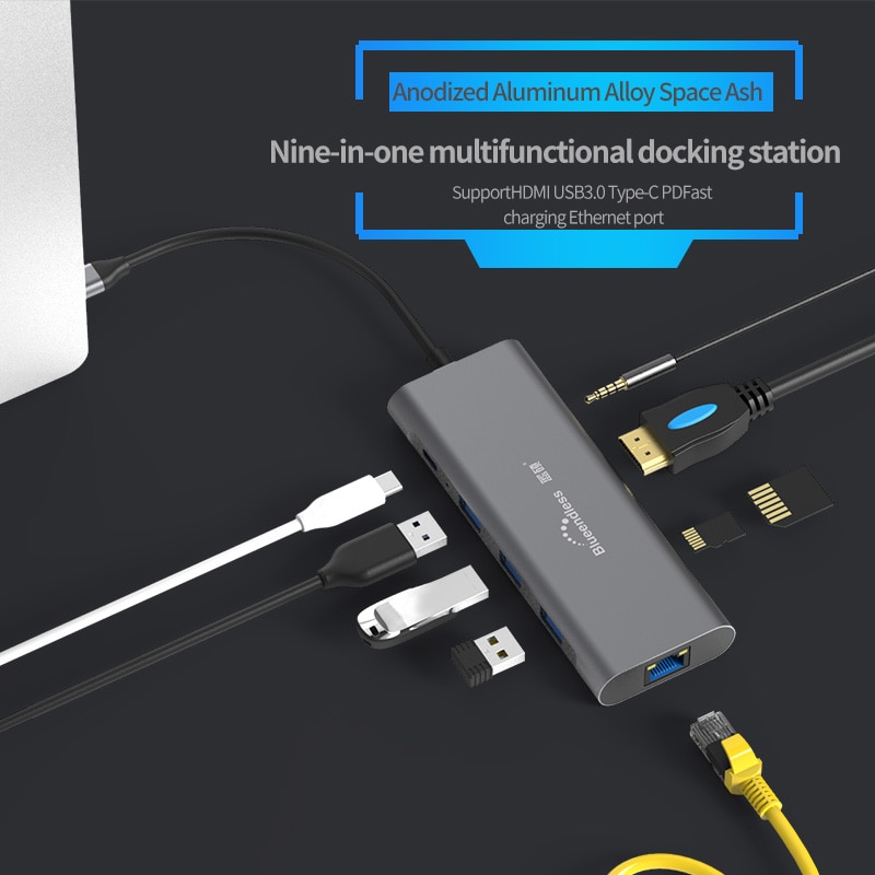 2019 novo conversor 10 em 1 adaptador usb c hub, tipo-c para hdmi usb 3.0 rj45 pd doca adaptador hub para macbook laptop