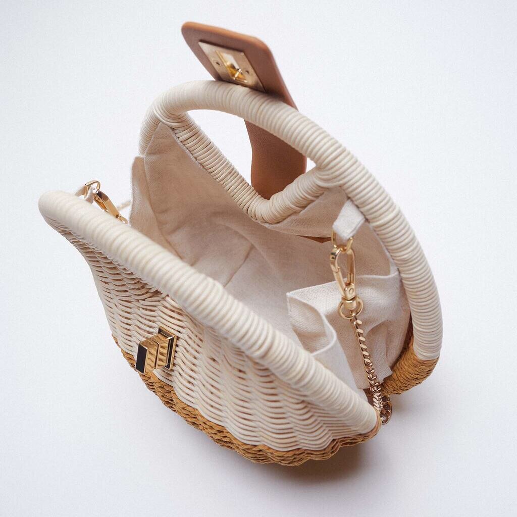 Bolsos de mimbre con cadena redonda para mujer, carteras de mimbre de , bolsos de hombro tipo bandolera, bolso de mano bohemio