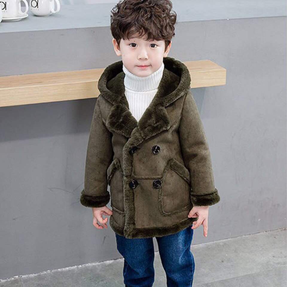 Solid Color Kids Boys Jackets For 2-8 Year Old Hooded Outerwear Autumn Winter Thicken Boys Clothing Coat Jackets