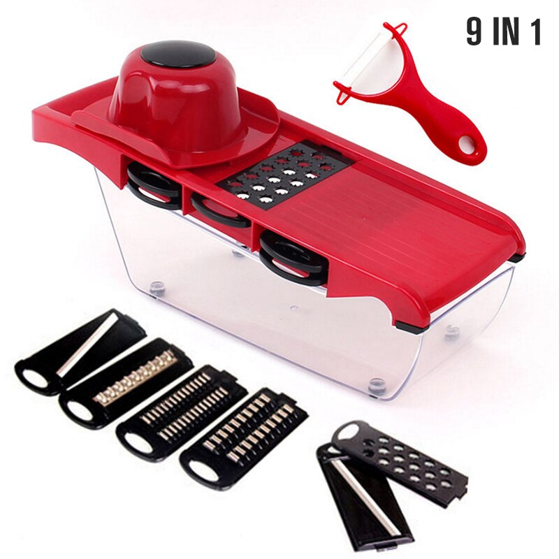 Multifunctionele Groentesnijder Slicer Rasp Cutter Dunschiller Dunschiller Wortel Rasp Afvoer Mand Keuken Tool 12 In 1: Red 9 in 1