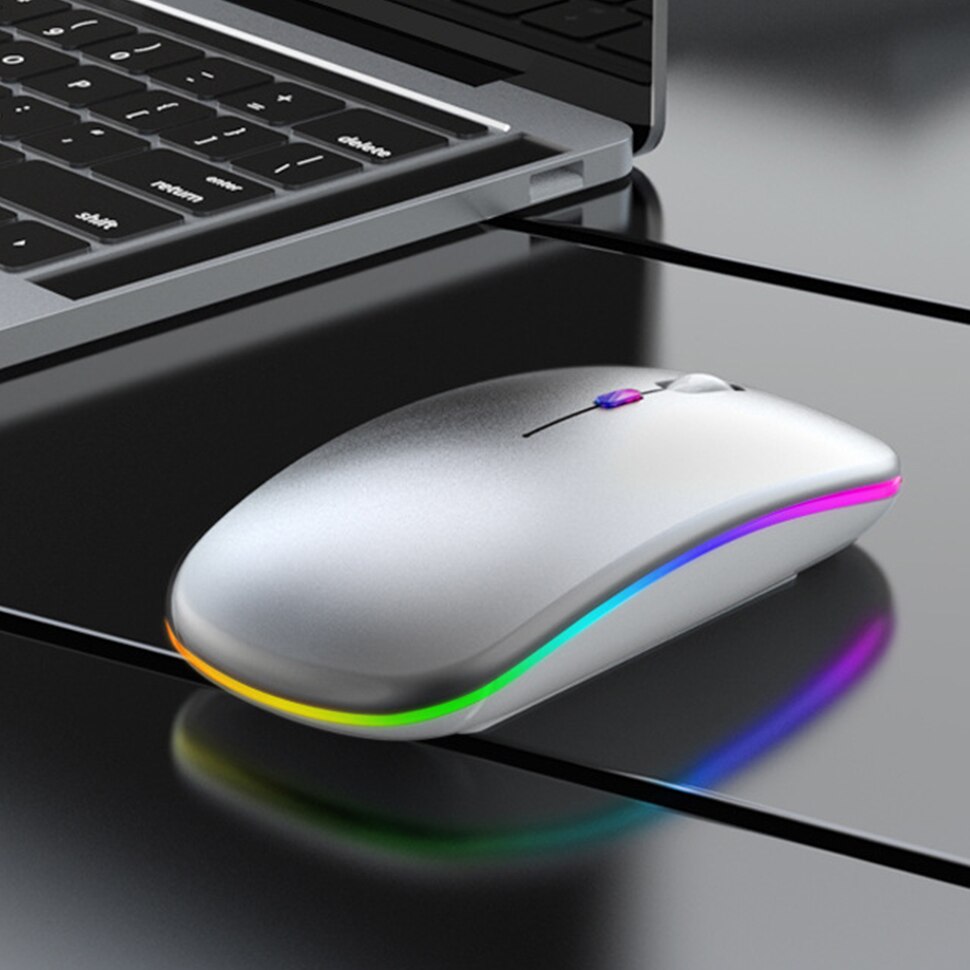 RGB Silent Wireless Mouse Dual Mode Bluetooth 5.0 + 2.4G Rechargable 1600DPI Ergonomic Computer Gaming Mouse For PC Laptop