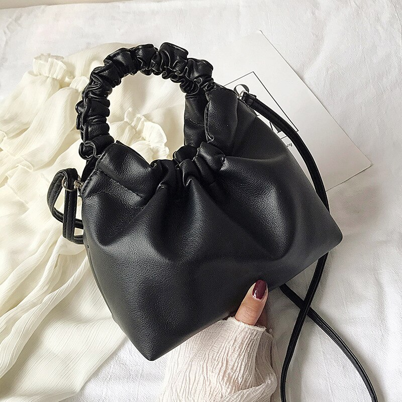 Pu Vrouwen Tas Mode Eenvoudige Vouw Bag Veelzijdige Messenger Handtas: Black