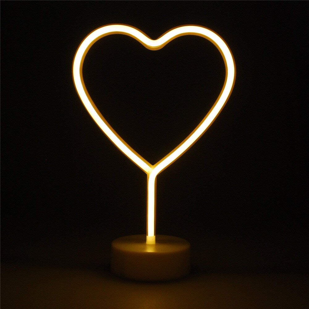 LED Heart Neon Signs Neon Lights Heart Lamps Room Decor Battery/USB Powered with Base for Children's Room Bedroom Wedding Decora: Warm white