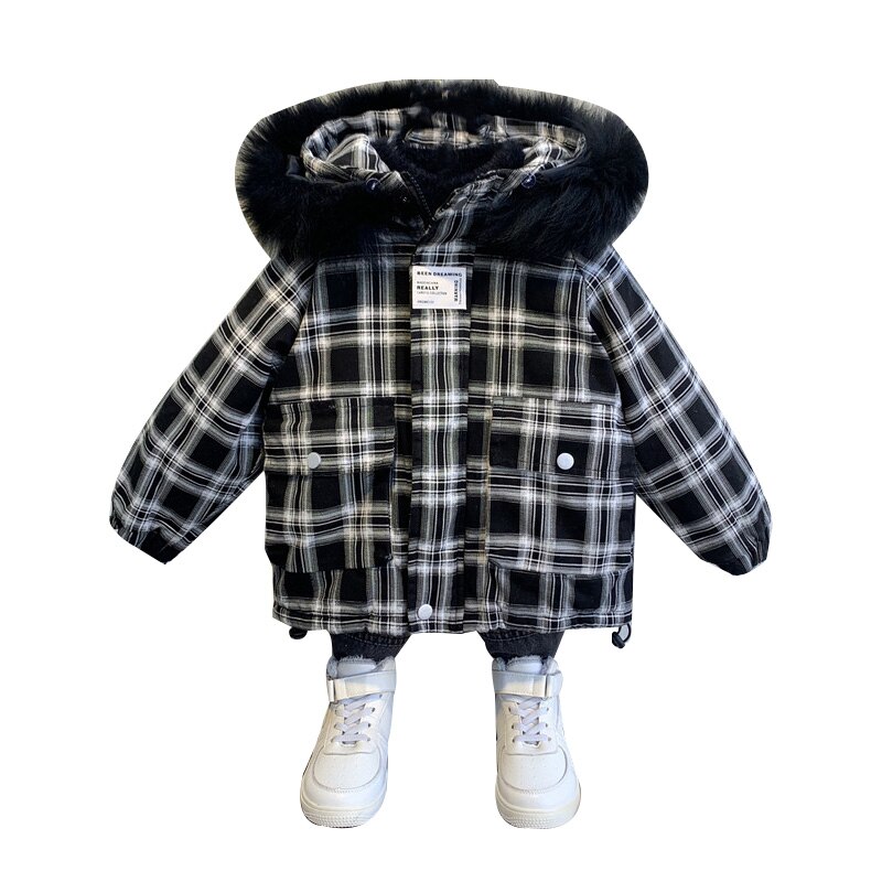 Autumn Winter Baby Fleece Soft Jacket Plaid Hooded Plus Velvet Infant Boys Coat Newborn Baby Girls Outerwear Baby Snow Wear: 8