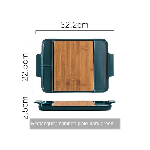 Ceramic Western Plate Grid Plate Household Square Tableware Snack Platter Bamboo Wood Western Steak Plate: 1pcs-D