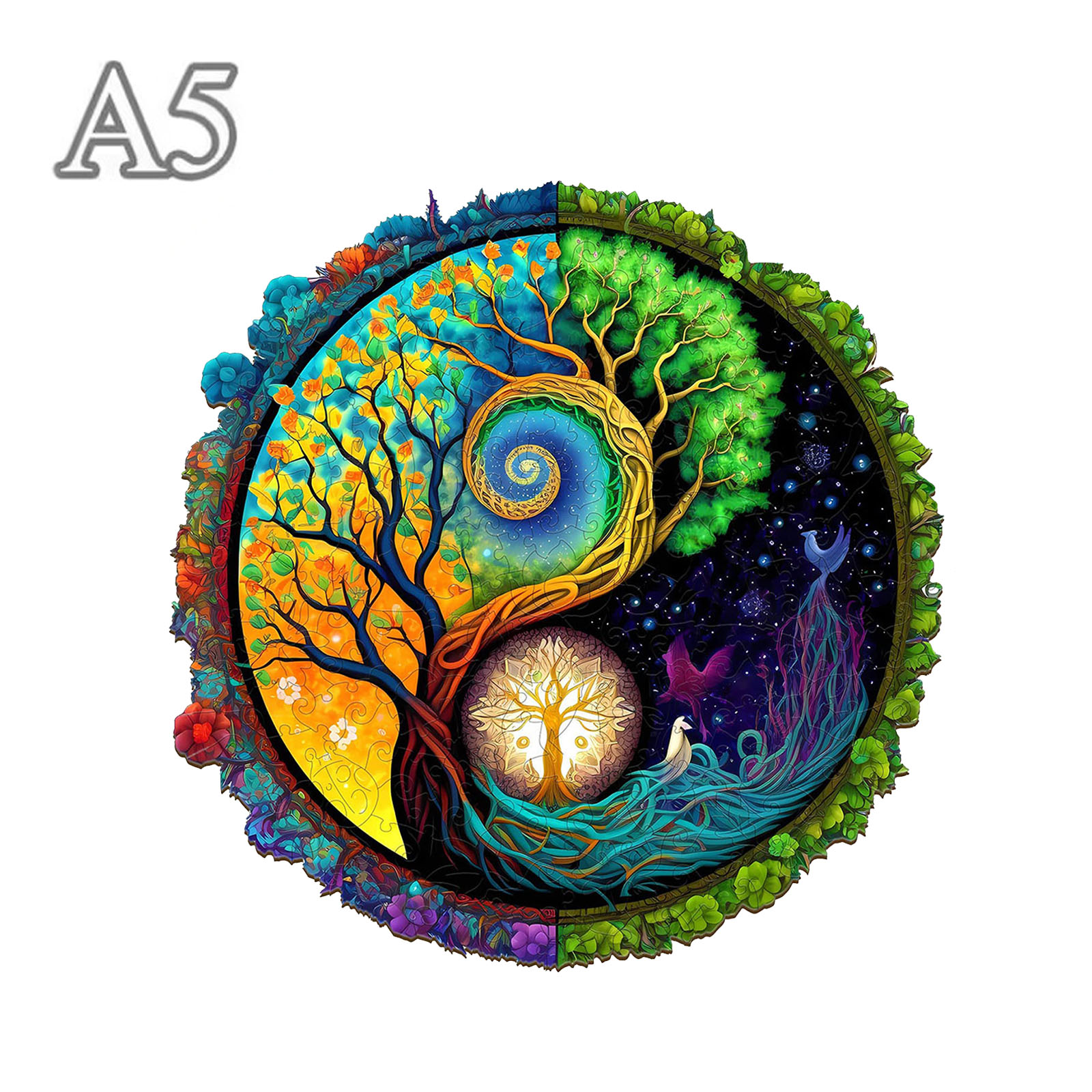 Beautiful Tree Pattern Wooden Puzzle with Irregular Animal Shapes, Stress Relieving Toys, Birthday: Silver