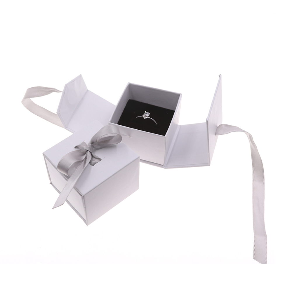 1 pc Exquisite Jewelry Silk Bow Ribbon Paper Box Ring Necklace Ear Stud White Grey Wedding Boxes Modern Event