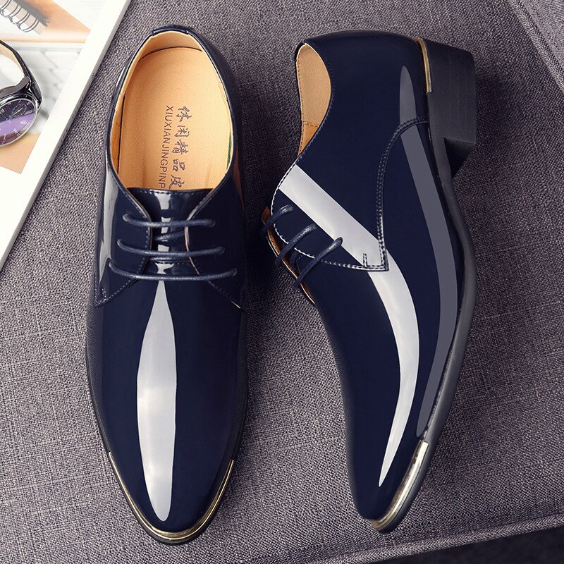 mens patent leather shoes men dress shoes lace up Pointed toe wedding Business party 5 colors big size rtg5