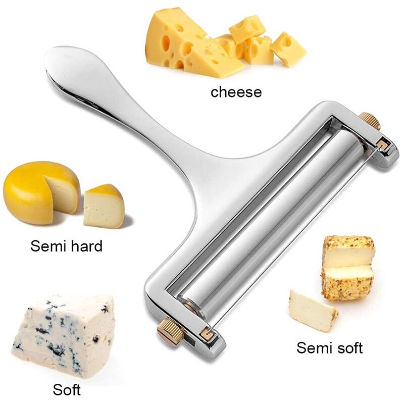 Cheese Slicer, Adjustable Thickness Heavy Cheese Slicers with Wire for Soft & Semi-Hard Cheeses -4 Cutting Wire Included