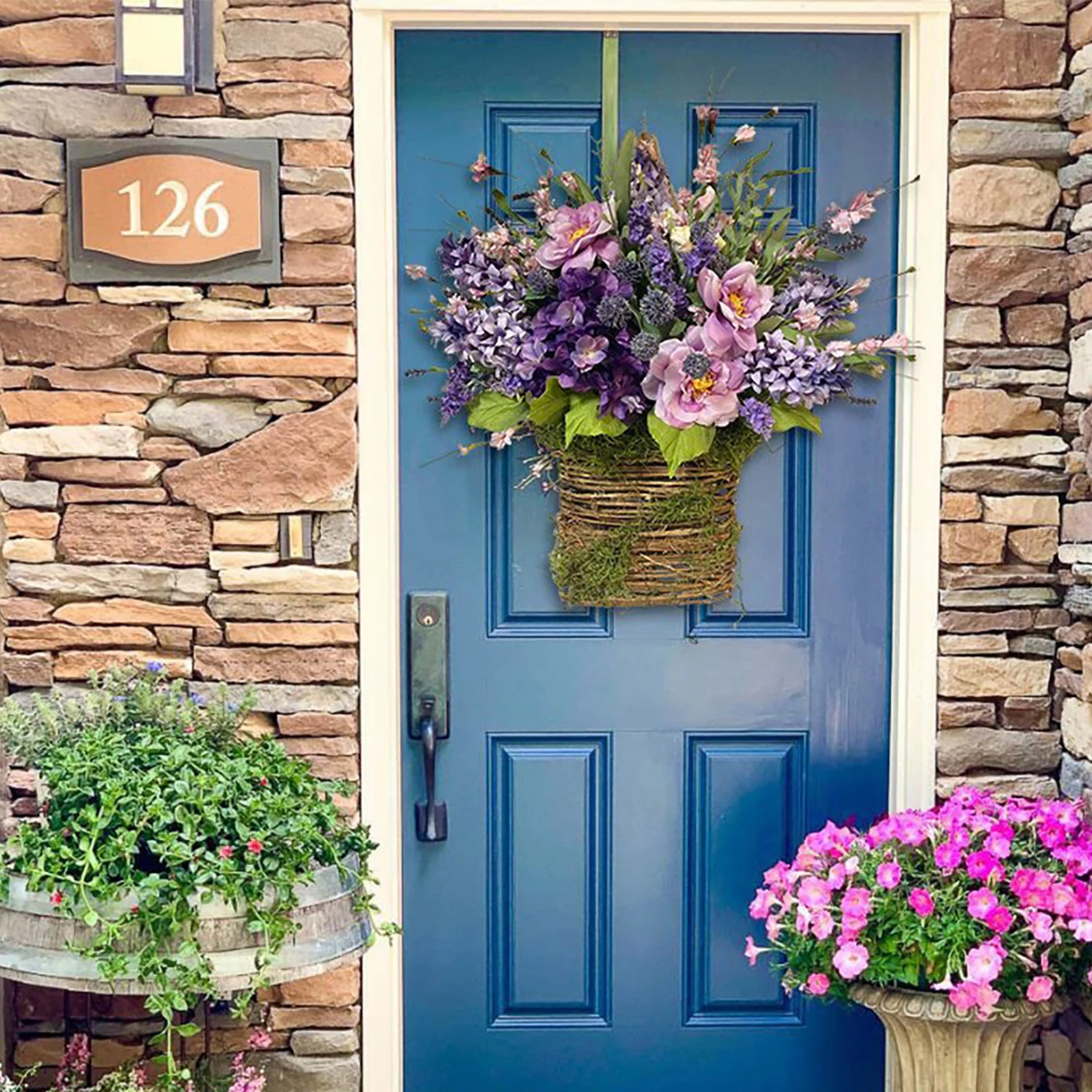 Ghirlande di lavanda per la decorazione della porta d'ingresso ghirlanda primaverile porta della fattoria appesa cestini di fiori di lavanda artificiale ghirlanda primaverile