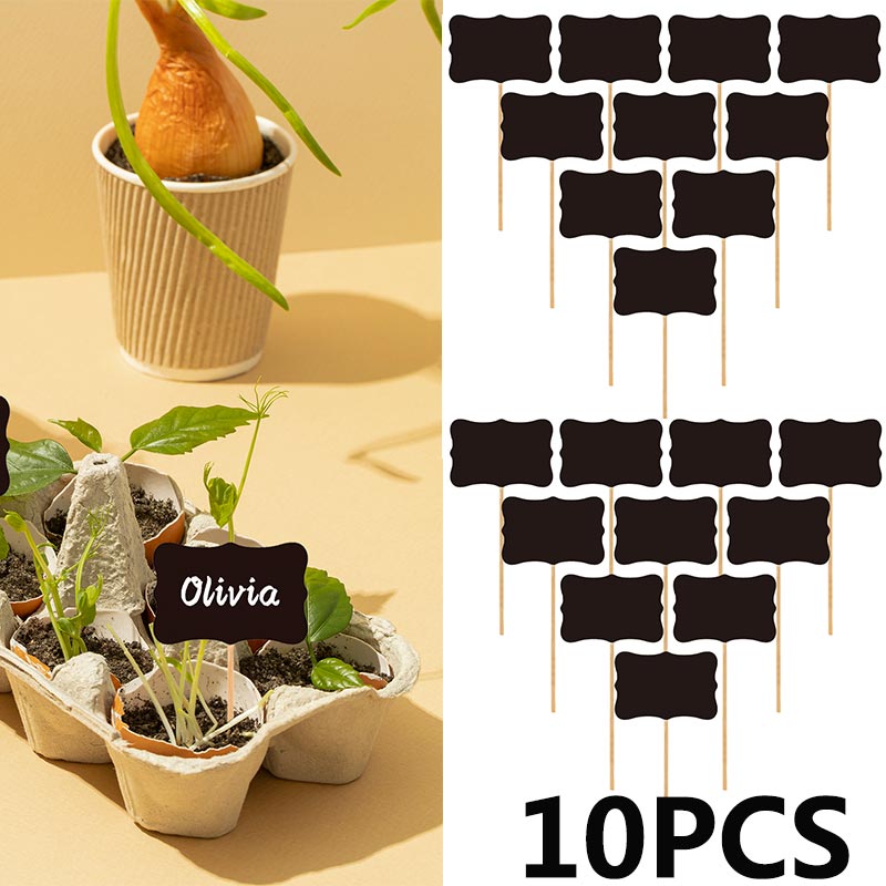 Etiquetas cuadradas pequeñas de madera para plantas, marcadores de madera, flores, verduras, plantas, macetas de jardín, etiquetas de bambú, letreros impermeables, 10 unids/set
