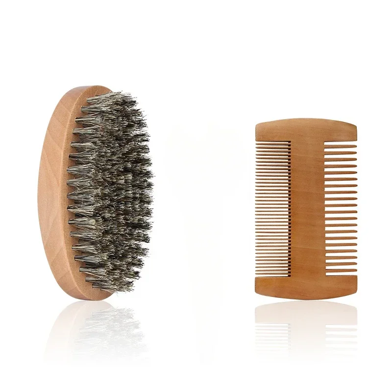 Cepillo de afeitar de dos caras con cerdas de jabalí para hombre, cepillos portátiles para Barbero, cepillos para Barba de haya Natural, peine para limpieza Facial, herramientas para bigote: Castaño
