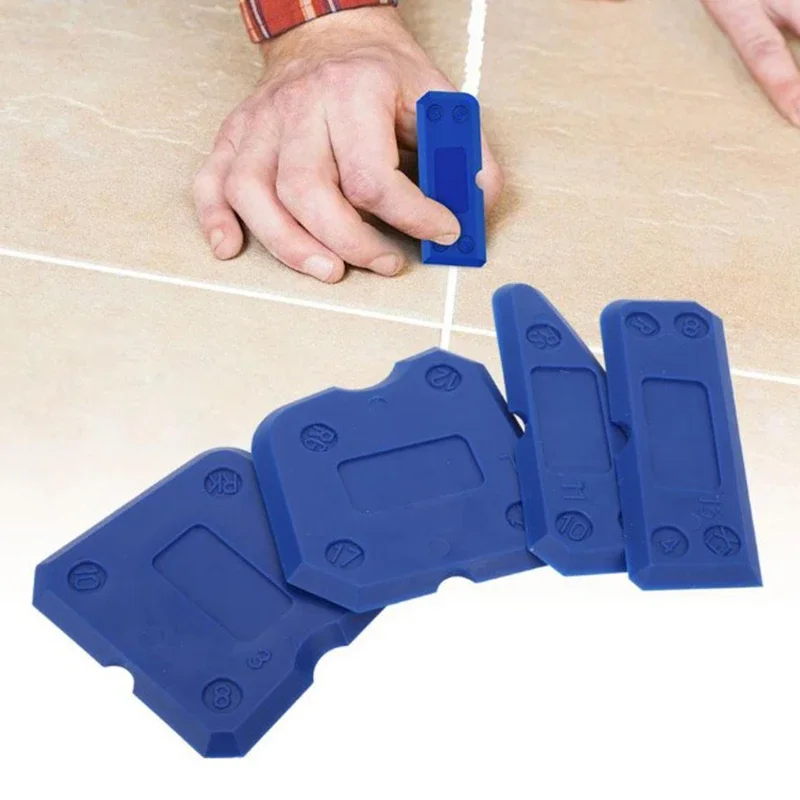 Raspador de cemento de vidrio de silicona, herramienta removedora de lechada selladora, herramientas de calafateo de acabado para el hogar, herramienta de espátula manual para limpieza del hogar, 4 Uds.