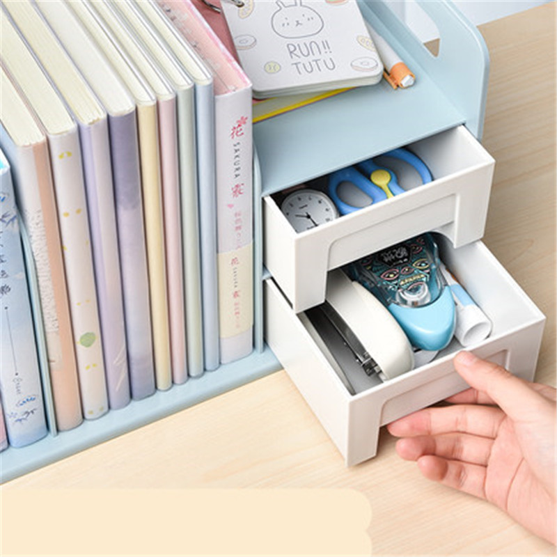 Porta-livros de plástico pp, termina com duas gavetas, suporte para livros, organizador e suporte para estudantes, mesa de escritório