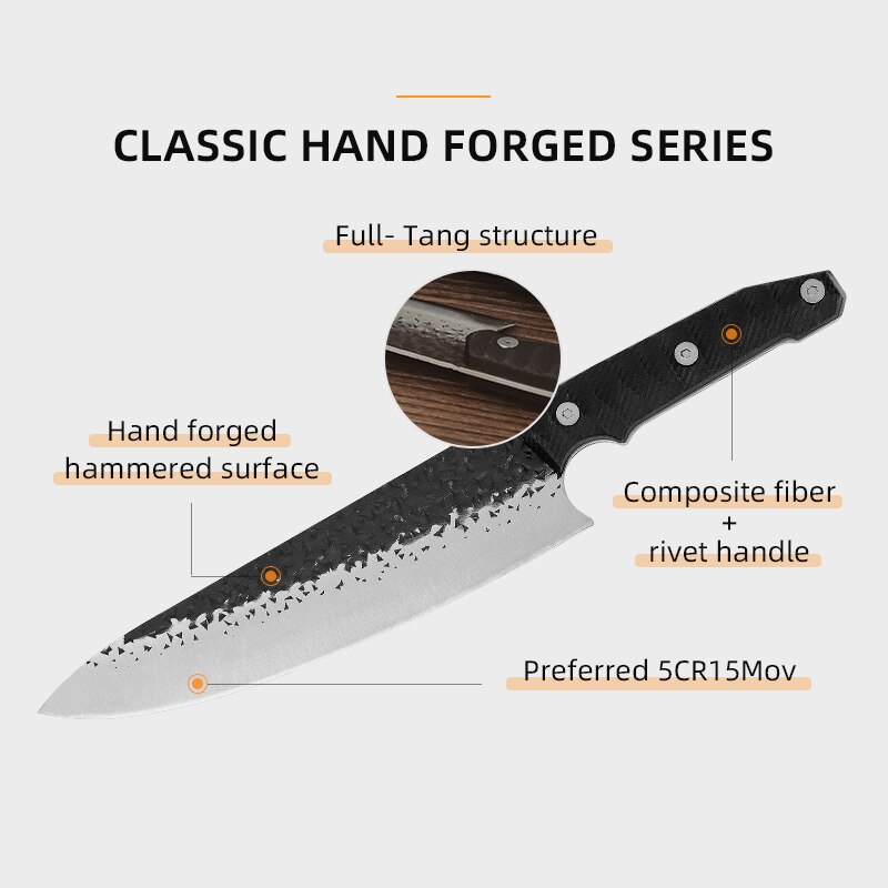 2022 Hand Forged Knife Chef Cooking Kitchen Knives Set Santoku Utility Hunting Knife With Composite Fiber Handle