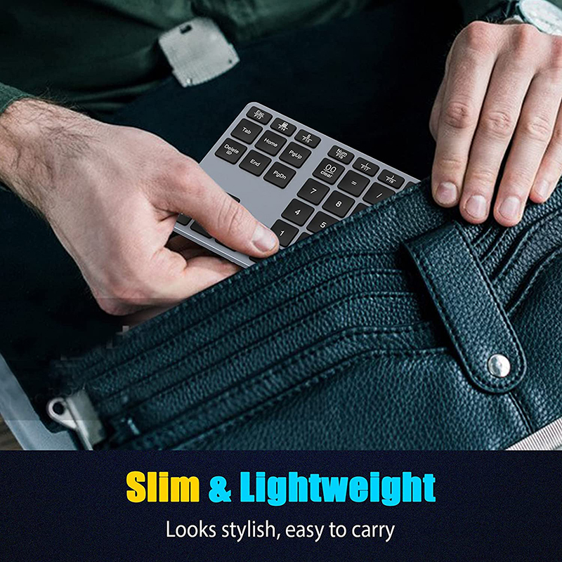 SeenDa Wireless Bluetooth Number Pad for Laptop Rechargeable Numeric Keypad 35-Keys Aluminum Numpad Keyboard for Mac Windows