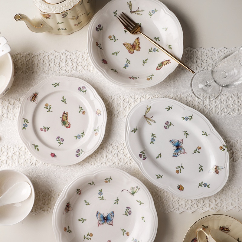 Plantenservies insectenpot theepot gouden rand koffiekopje afternoon tea verguld dessertbord holle deksel