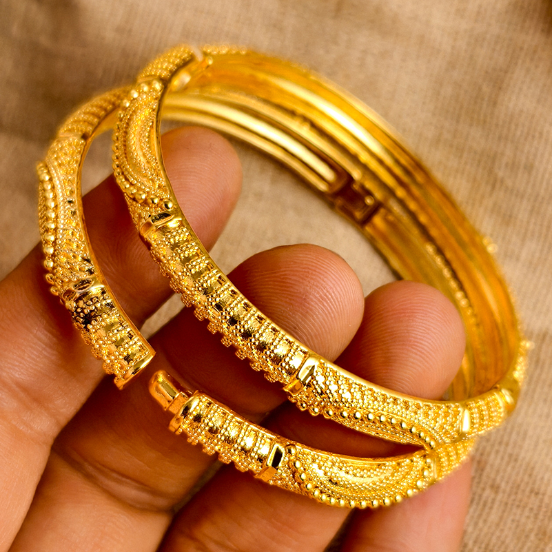 Bracelet manchette couleur or dubaï 24K pour femmes, bijoux éthiopiens, bijoux de mariage africains, de fête: Couleur jaune clair